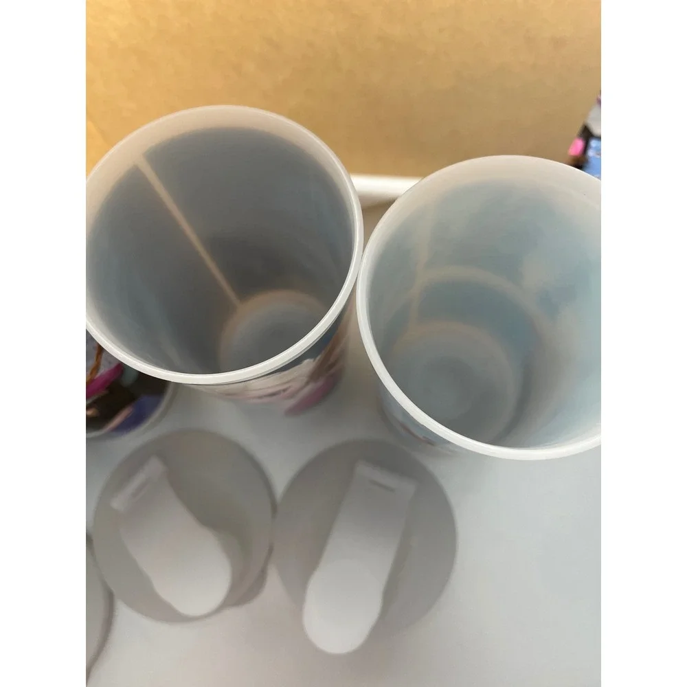 Tupperware Disney Frozen Plastic Tumbler Set Elsa Anna Olaf Cups with 3 lids.